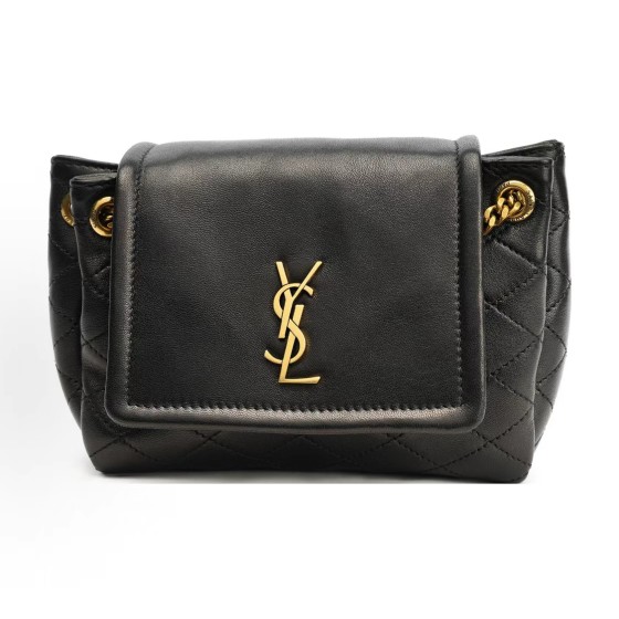 SAINT LAURENT YSL nolita Gold Logo diamond-patterned chain crossbody bag, single shoulder bag, mini for women, black